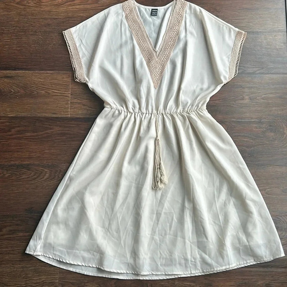 Champagne Ivory Dress with Blush Pink Details | Embroidered Dress | Neutrals | - Picture 1 of 8